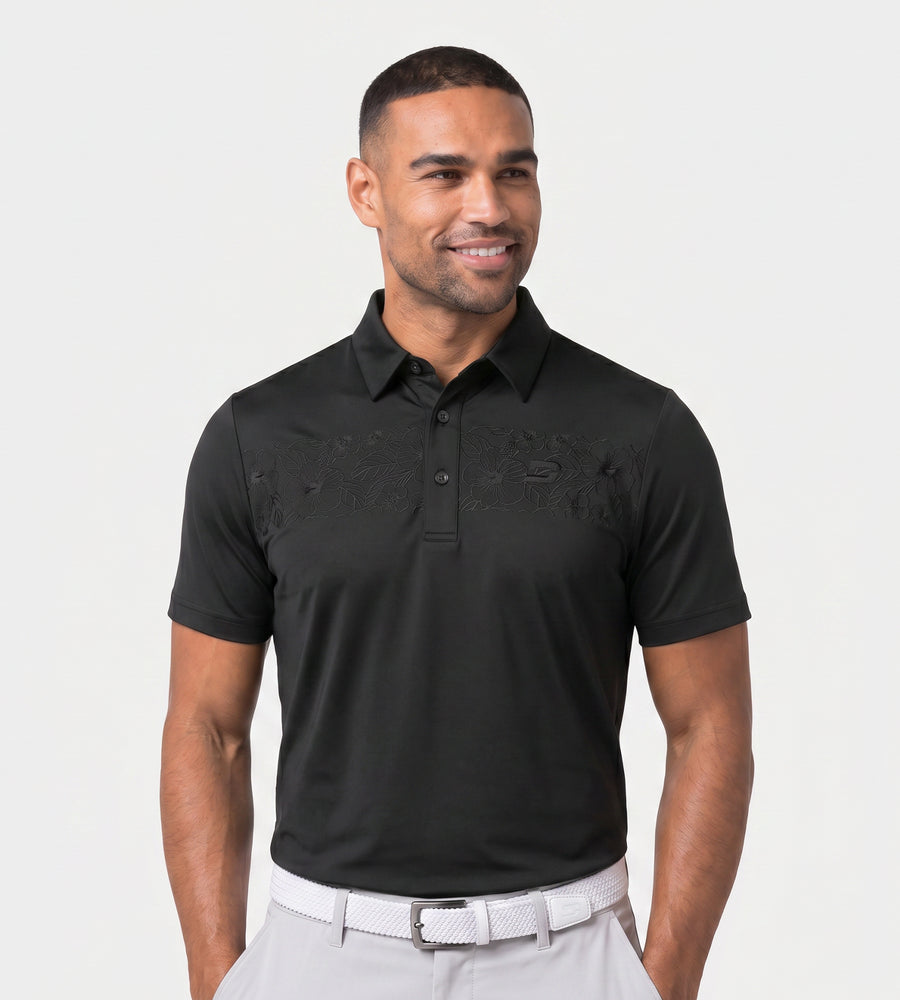 FLORAL PANEL POLO - BLACK