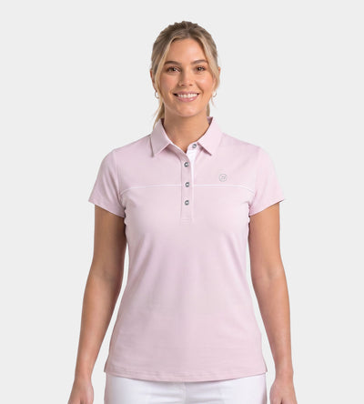 LADIES BLOCK PIQUE POLO - BLUSH