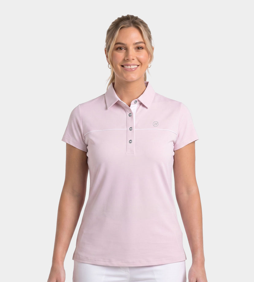 LADIES BLOCK PIQUE POLO - BLUSH