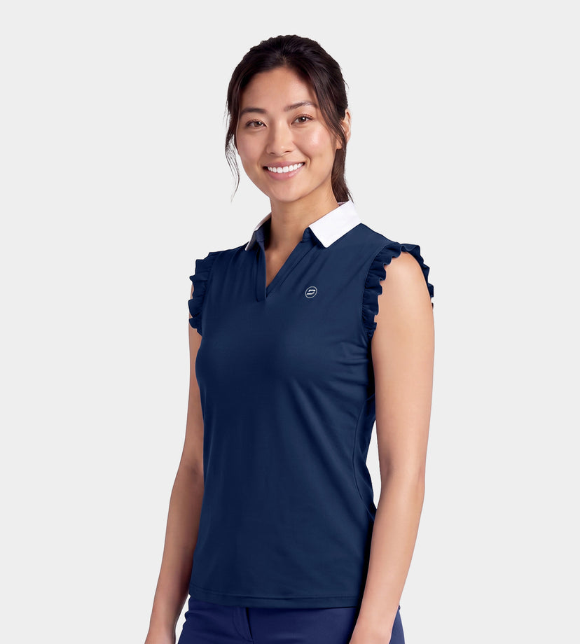 LADIES CAPPED POLO - NAVY
