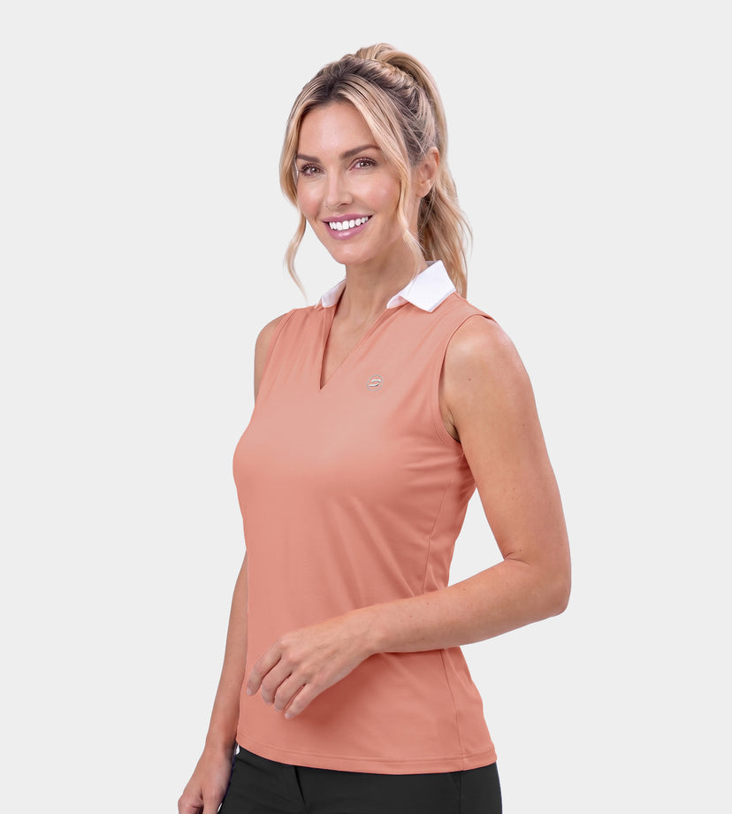 LADIES CLASSIC V NECK POLO - CORAL