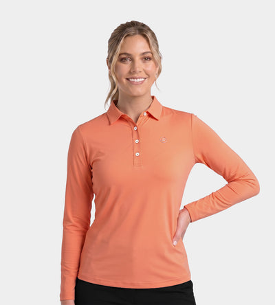 LADIES ELITE LONG SLEEVE POLO - CORAIL
