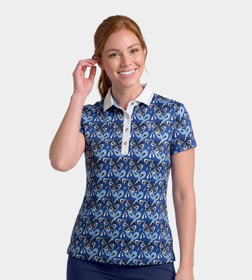 LADIES FLORAL POLO -MARINO SUAVE