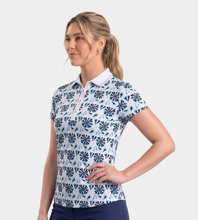 LADIES FLORAL POLO - BLAU