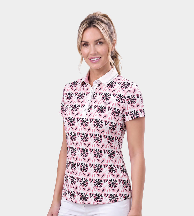 LADIES FLORAL POLO - BLUSH