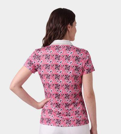 LADIES FLORAL POLO - ROSA