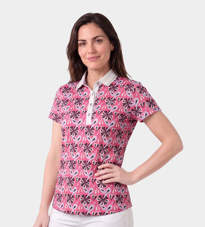 LADIES FLORAL POLO - ROSA