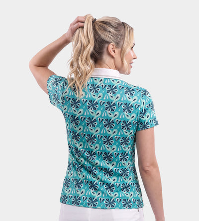 LADIES FLORAL POLO - PETROL