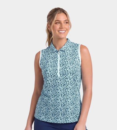 LADIES HEART SLEEVELESS POLO - BLEU