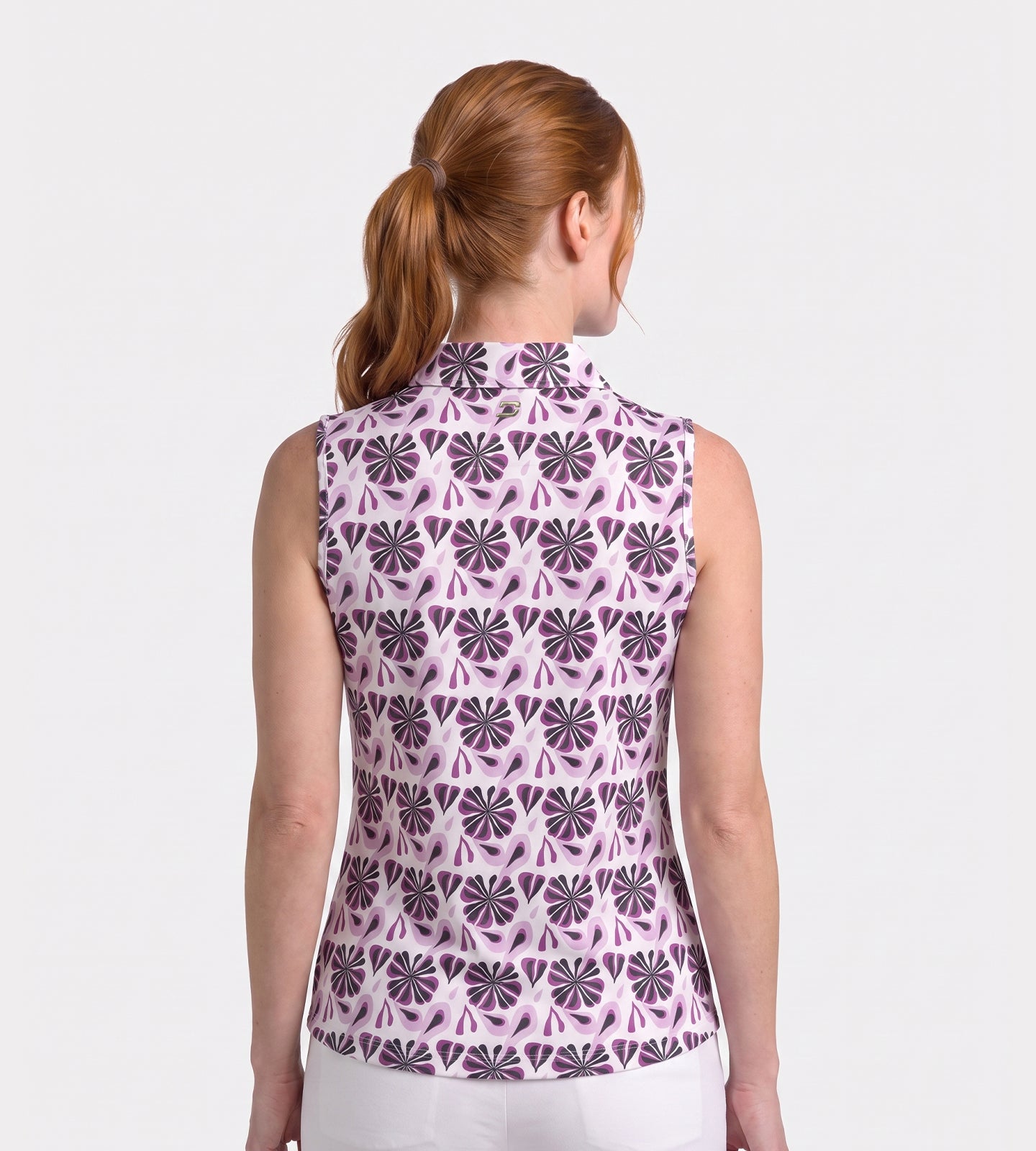 LADIES FLORAL SLEEVELESS POLO - POURPRE