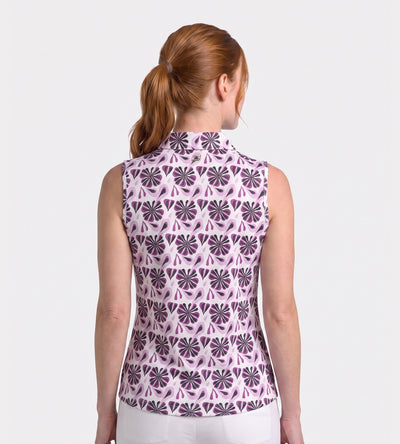 LADIES FLORAL SLEEVELESS POLO - POURPRE
