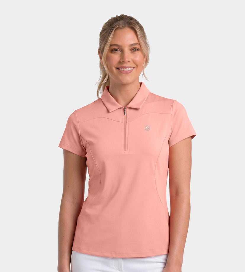 LADIES HEART ZIP POLO - CORAL