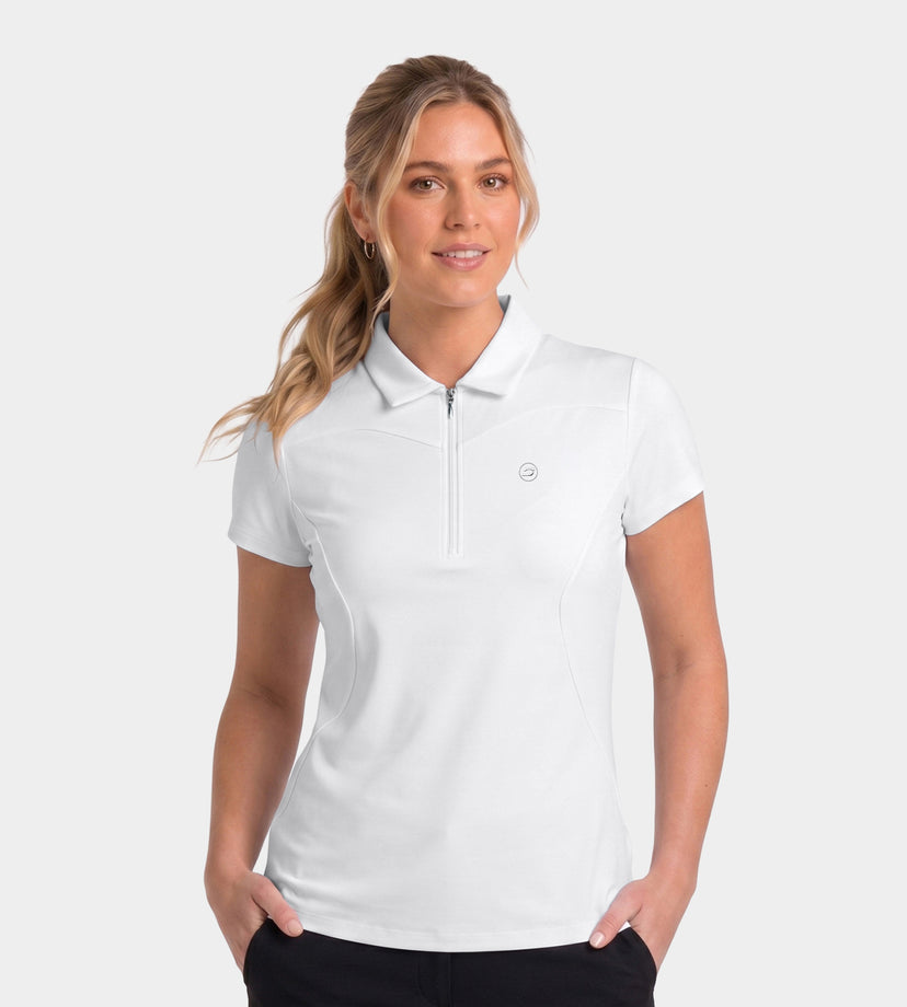 LADIES HEART ZIP POLO - WHITE