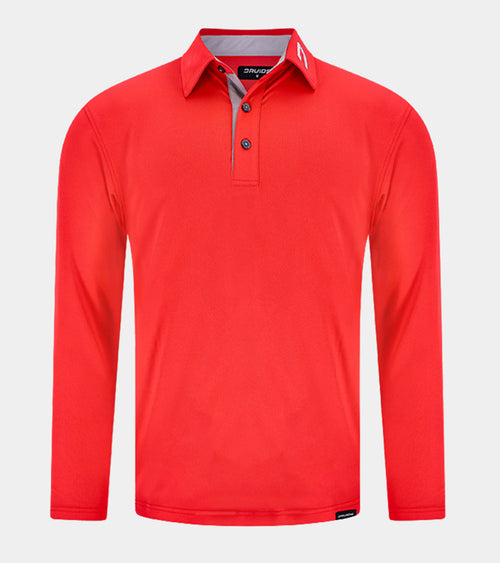 Men's Long Sleeve Tour Polo In Red | Brave Every Climate | Druids