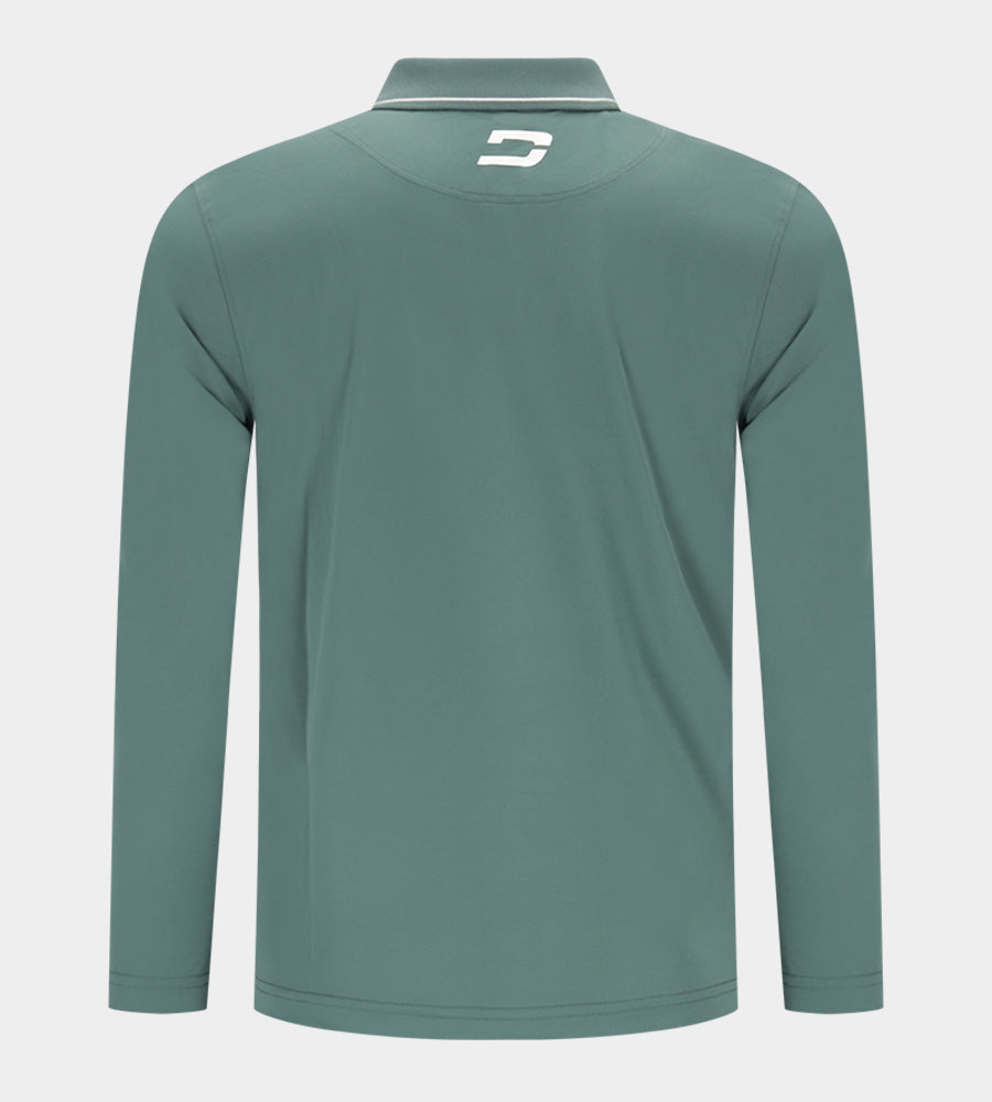 LEADER LONG SLEEVE POLO - SAGE/WHITE