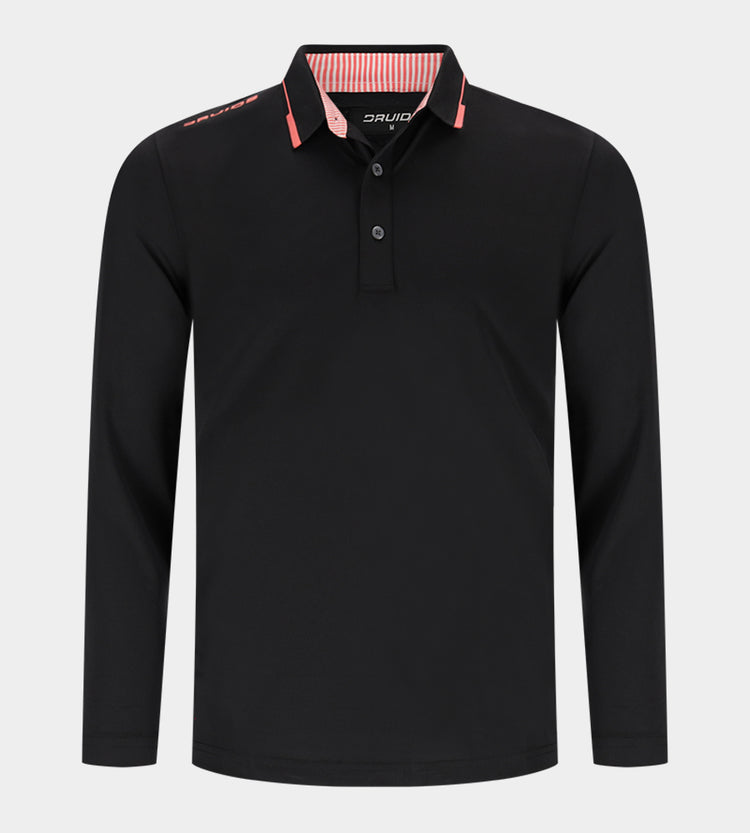 LEADER LONG SLEEVE POLO BLACK/PINK Golf Polo Shirts Druids