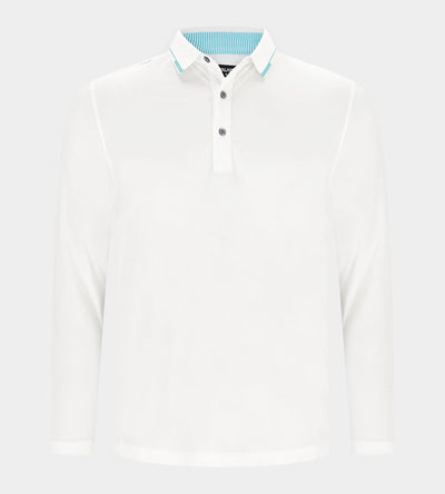 LEADER LONG SLEEVE POLO - WHITE/TEAL