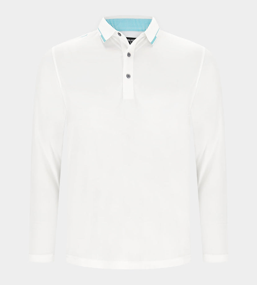 LEADER LONG SLEEVE POLO - WHITE/TEAL