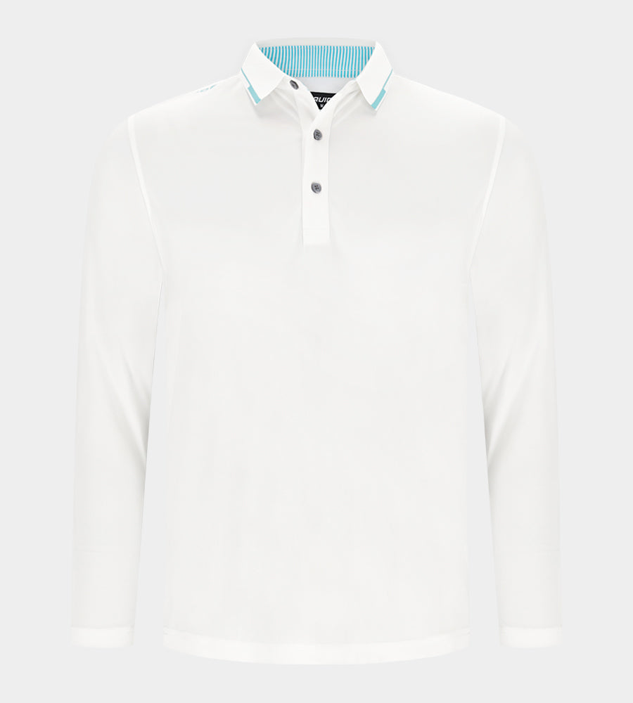 LEADER LONG SLEEVE POLO - WHITE/TEAL