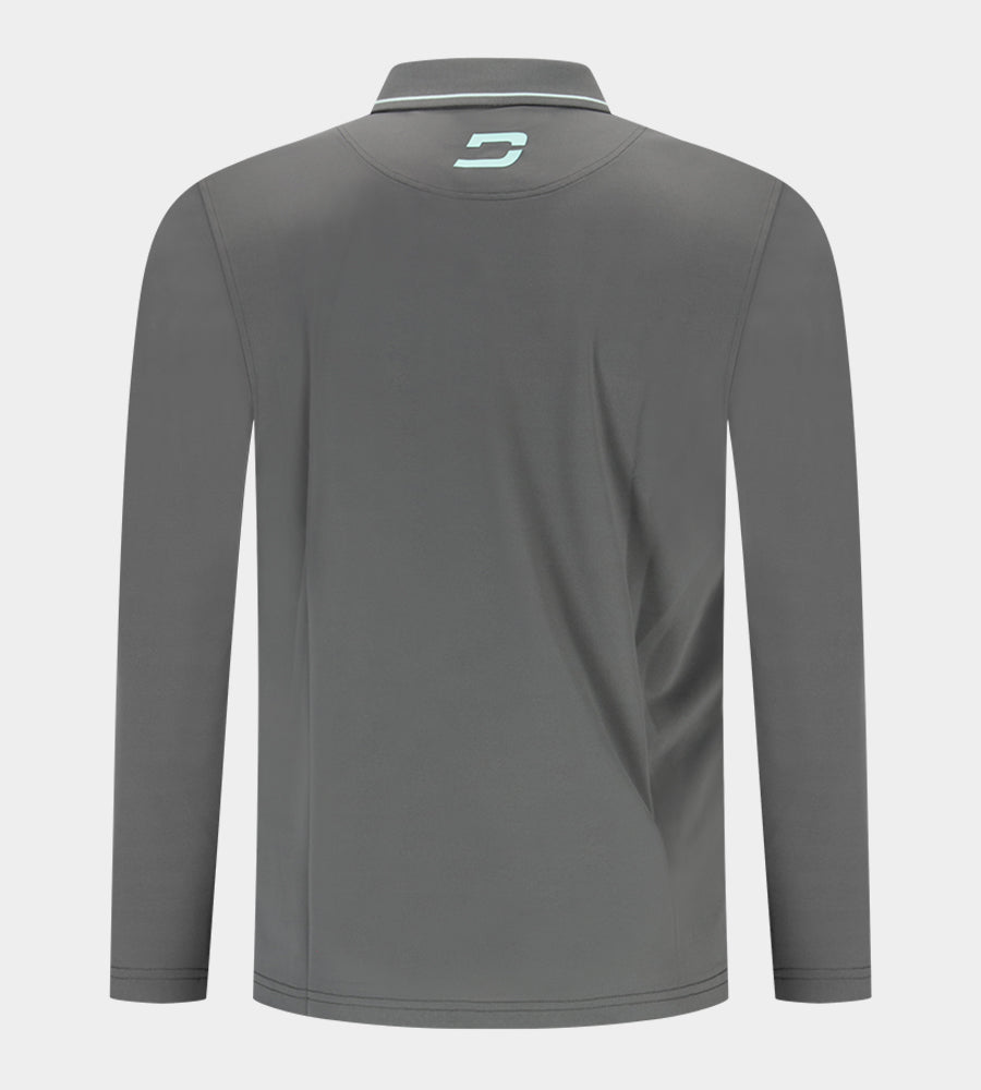 LEADER LONG SLEEVE POLO - CHARCOAL/MINT