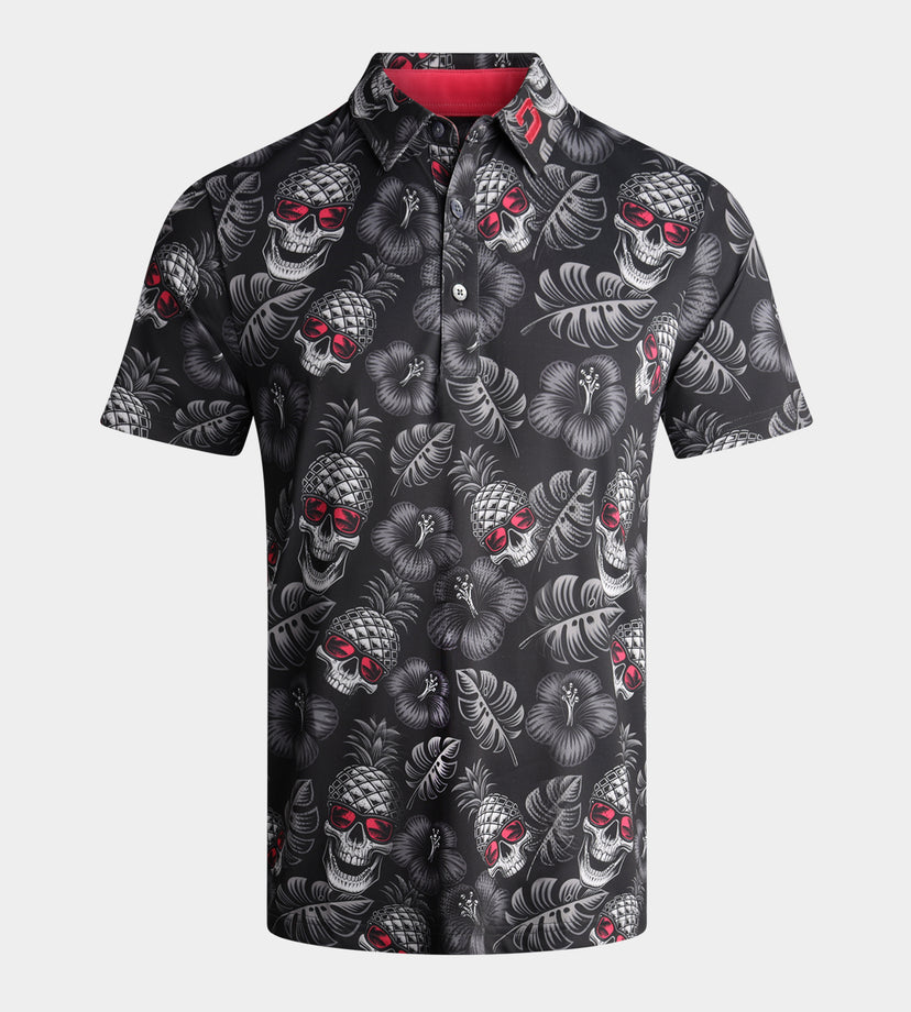 PINEAPPLE SKULL POLO - ZWART / ROZE
