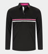 STRIPE PERFORMANCE LONG SLEEVE POLO - BLACK