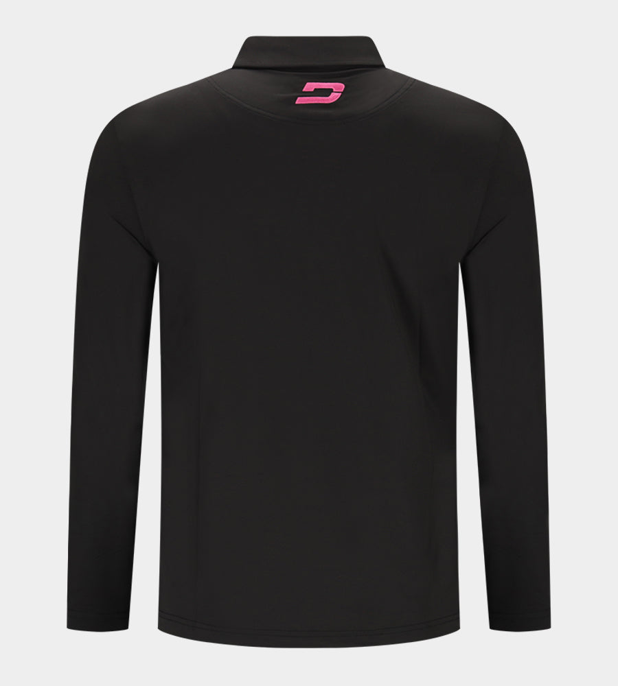 STRIPE PERFORMANCE LONG SLEEVE POLO - BLACK