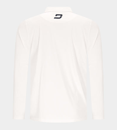 STRIPE PERFORMANCE LONG SLEEVE POLO - WHITE