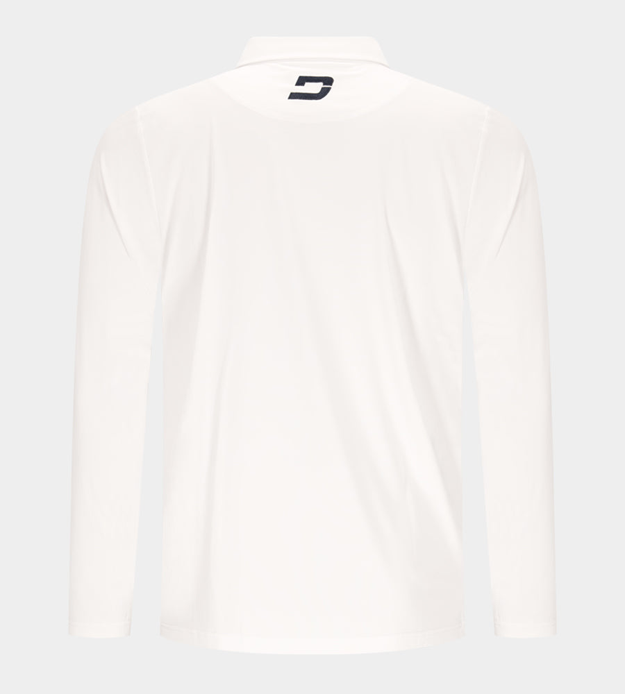 STRIPE PERFORMANCE LONG SLEEVE POLO - WHITE