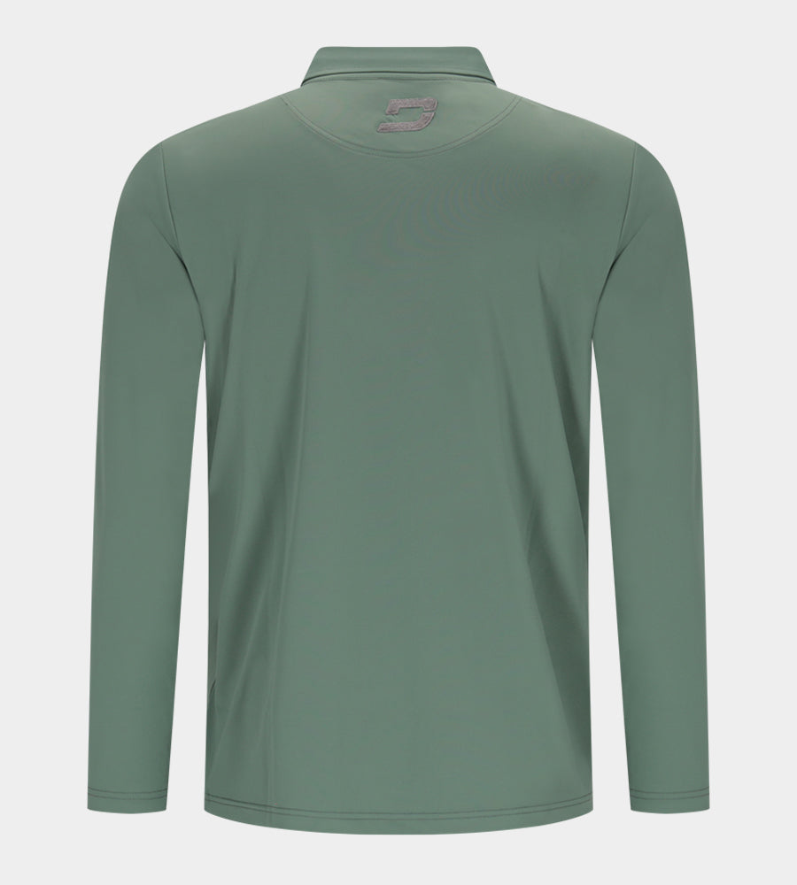 STRIPE PERFORMANCE LONG SLEEVE POLO - SAGE