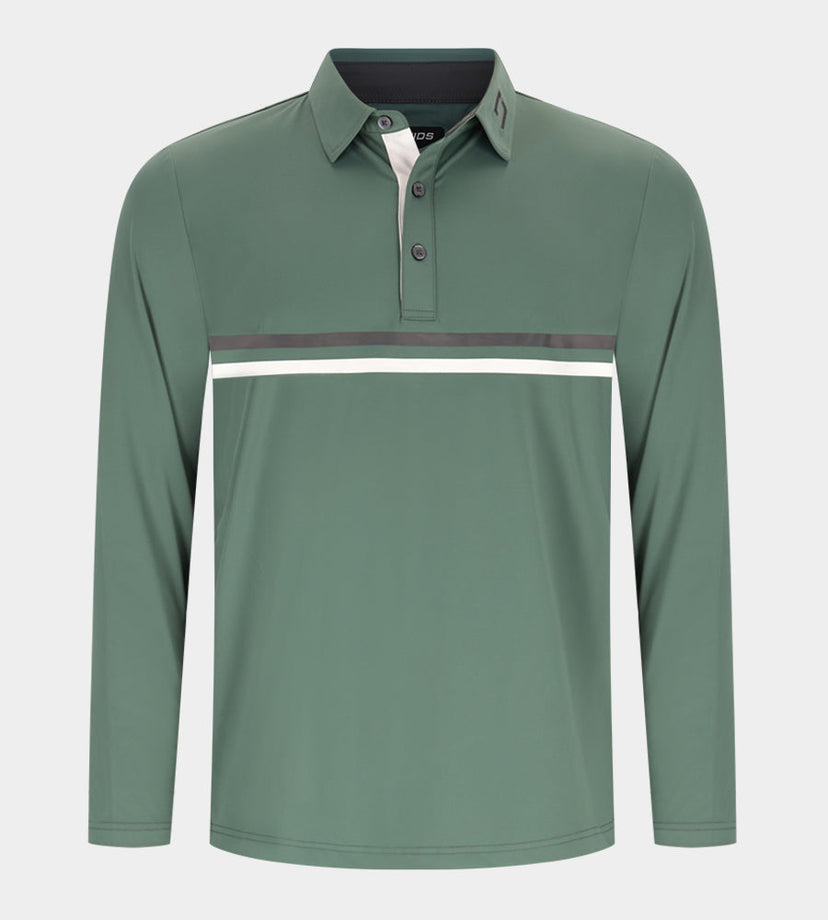 STRIPE PERFORMANCE LONG SLEEVE POLO - SAGE