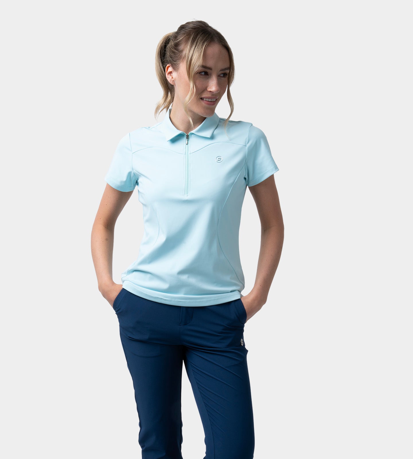 LADIES HEART ZIP POLO - BLAU
