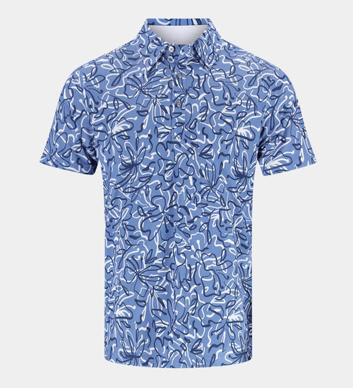 ABSTRACT FLORAL POLO - BLAUW