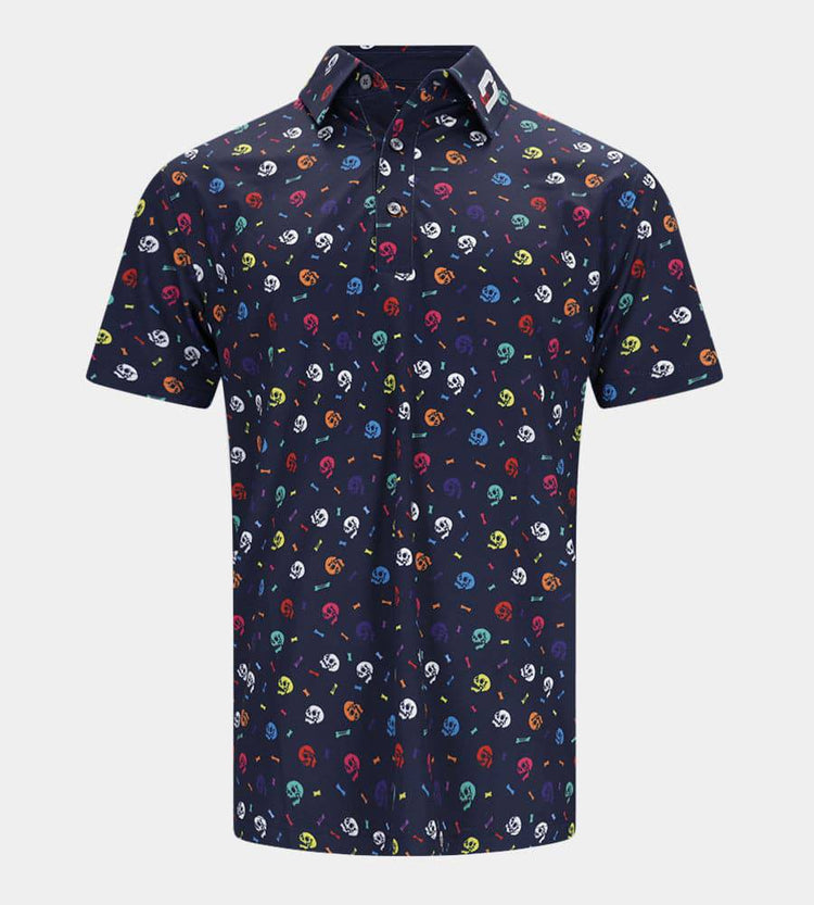 Skullz Polo In Navy | Men's Printed Golf Shirt | Druids