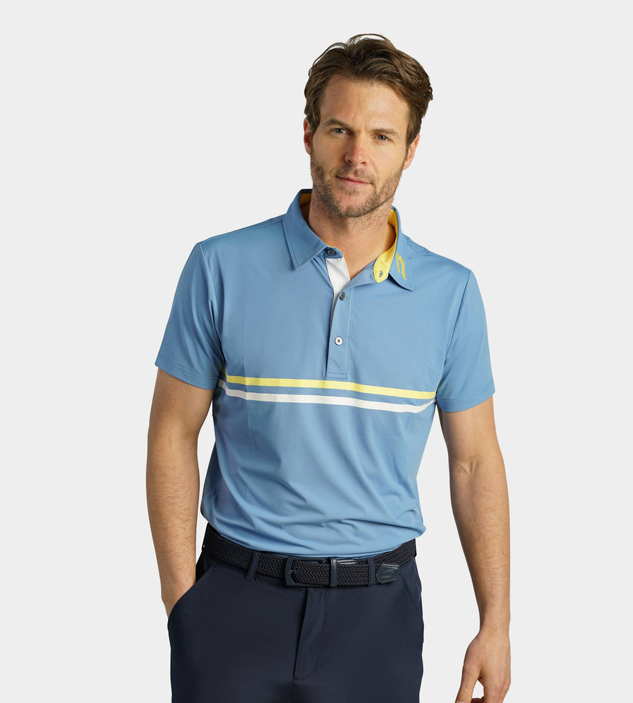 STRIPE PERFORMANCE POLO - BLUE / LEMON