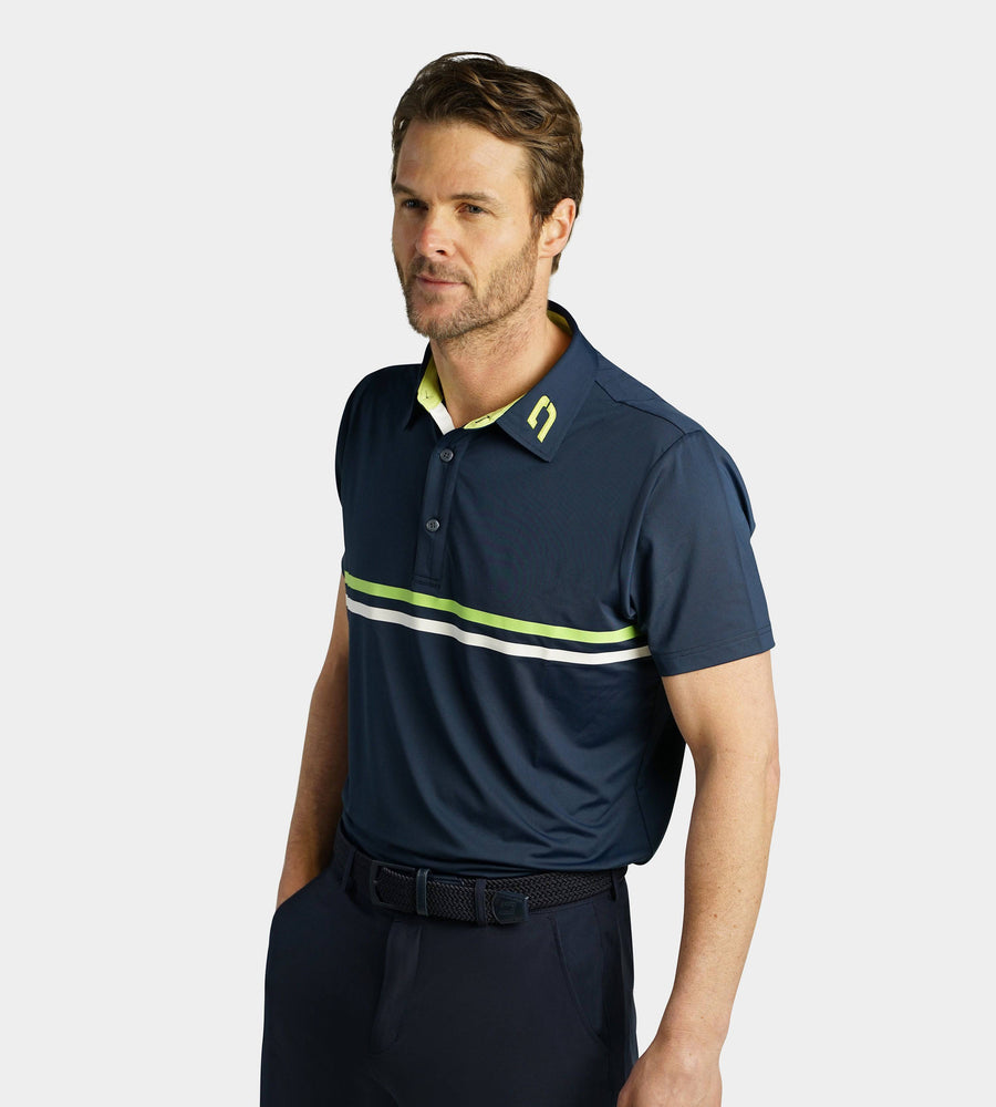 STRIPE PERFORMANCE POLO - NAVY / LIME