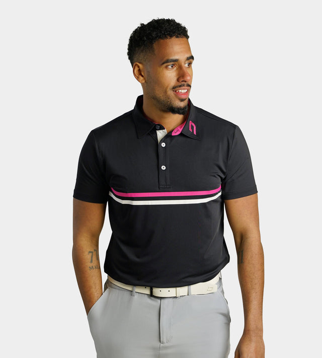 STRIPE PERFORMANCE POLO - ROSA/NERO