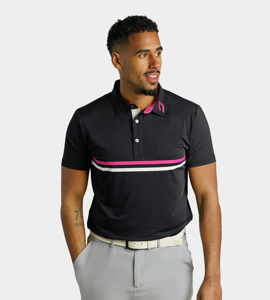 STRIPE PERFORMANCE POLO - PINK / BLACK