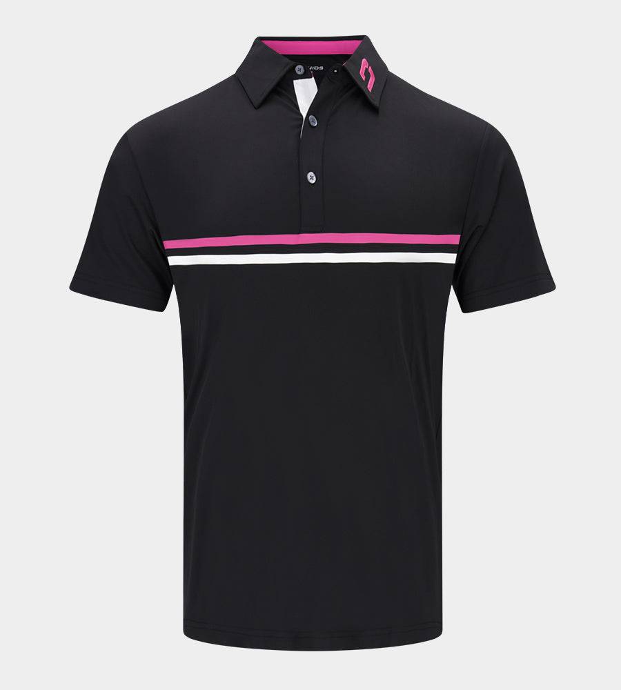 STRIPE PERFORMANCE POLO - PINK / BLACK