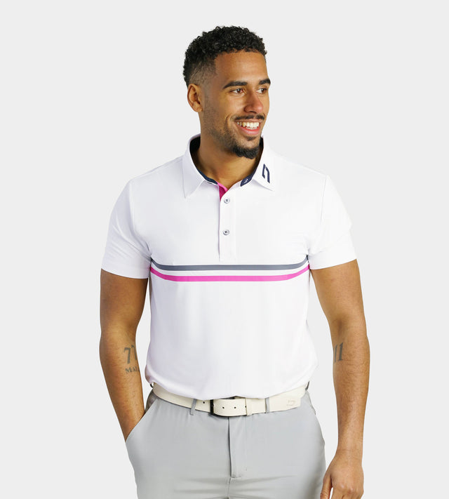 STRIPE PERFORMANCE POLO - BIANCO/MARINO
